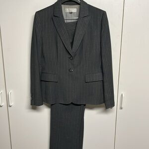 Tahari Gray Pin Striped Pants Suit Wide Legs